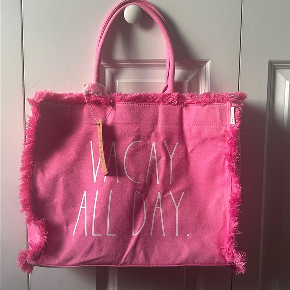 Rae Dunn Vacay All Day 3 Pc Tote Set In Hot Pink New with Tags - Picture 1 of 6
